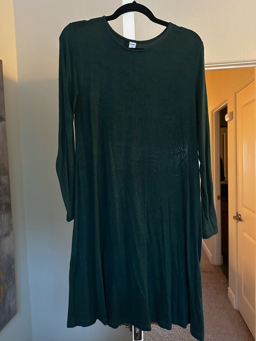 Old Navy Dark Green Cotton Swing Midi Dress, Long Sleeve - Medium